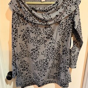 Chico's Charcoal Animal Print Cowl Neck Top